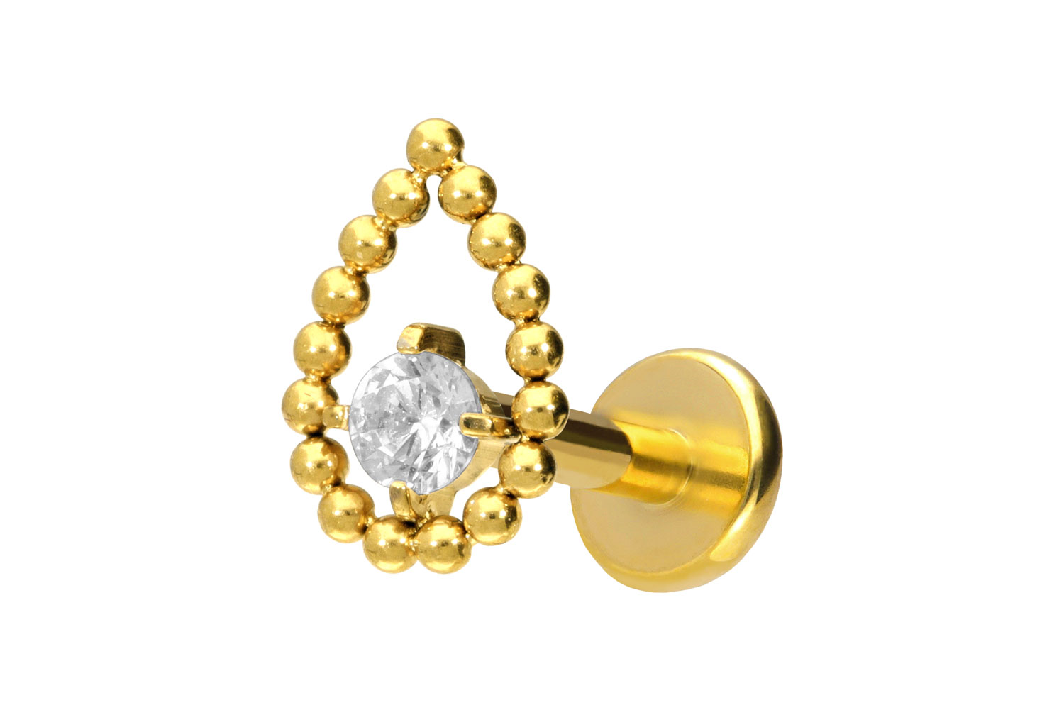 Titan Labret Piercing mit Push Fit TROPFEN + KRISTALL